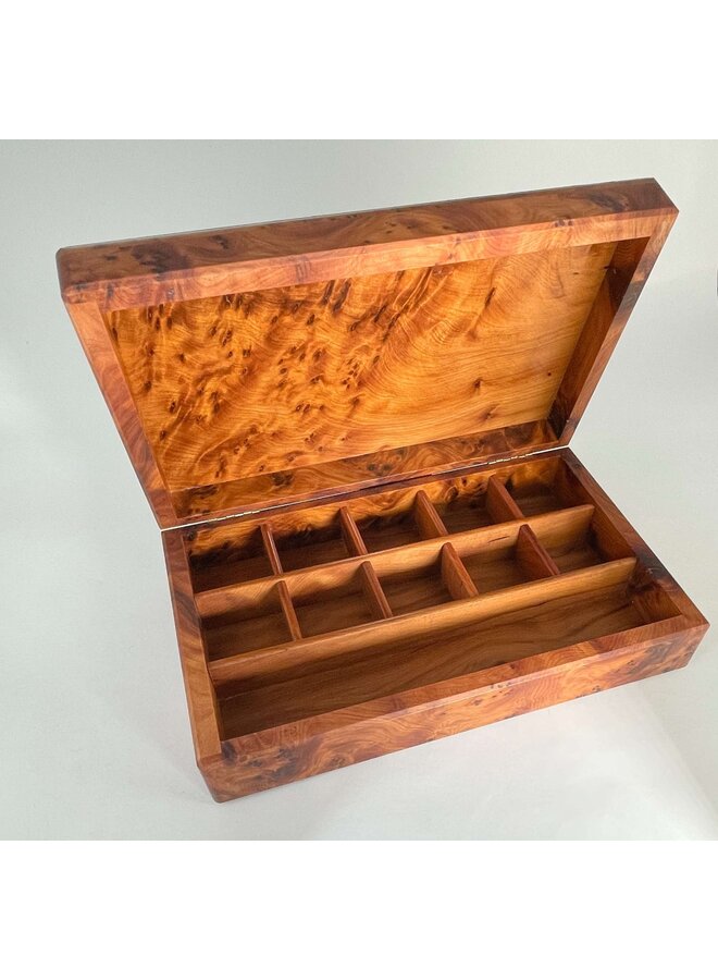 Rose and Pink Abalone Pewter Lid with 11 sections Thuja wood box 54