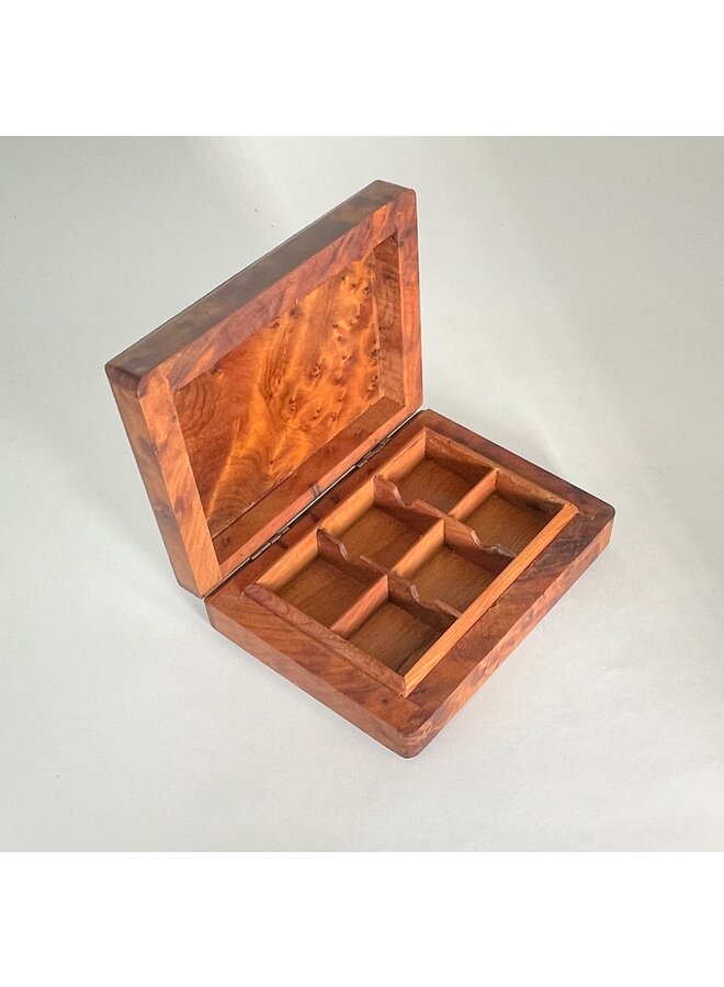 Caja con tapa de peltre de abulón rosado y rosa con madera de tuya, 6 secciones, 56 unidades