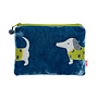 Teal  Sausage Dog  Velvet and embossed  Purse 5103