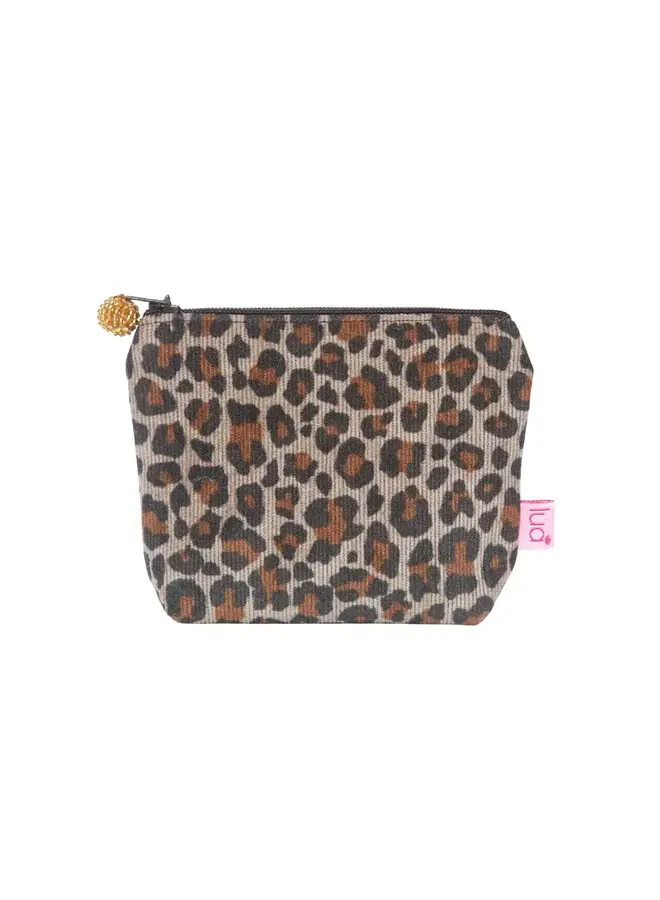 Mini porte-monnaie en velours côtelé léopard 0019