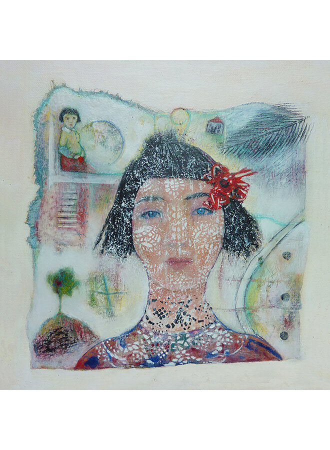 Femme avec un noeud rouge