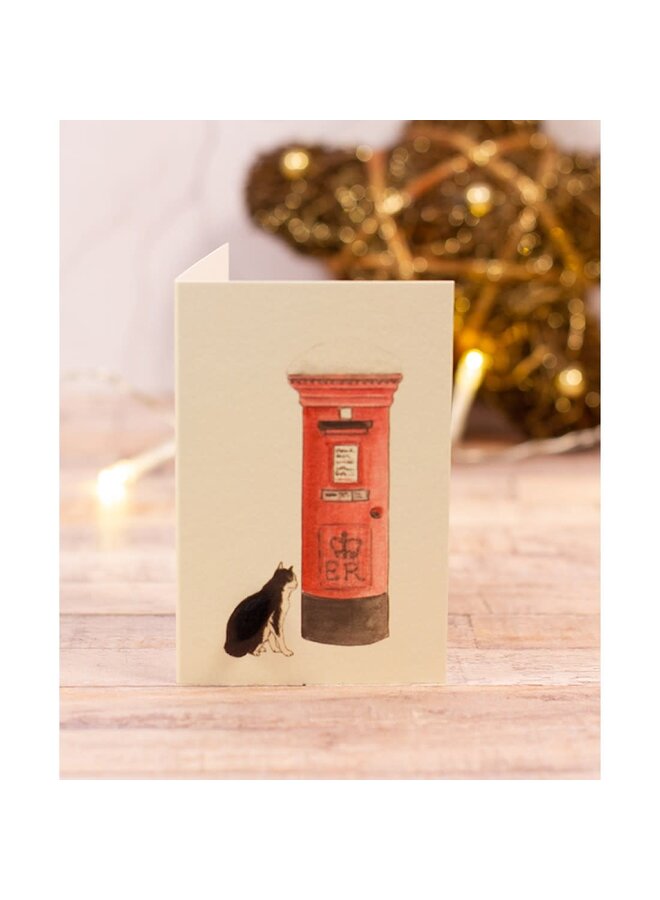 Cat & Post box Christmas Mini Card 087