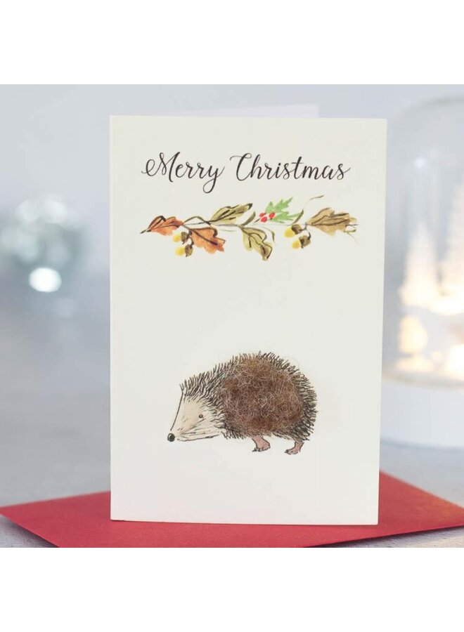 Hedgehog and festive branch Christmas Mini Card 090