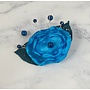 Flower Hair Clip Blue Silk with Embroidered leaf 157