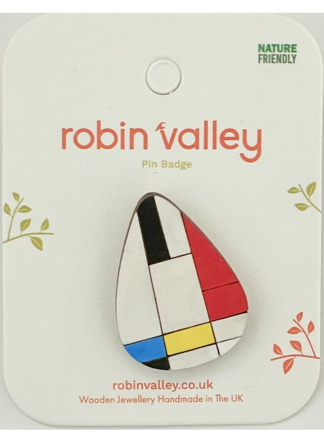 Piet Mondrian Körsbärsträ Pin Badge