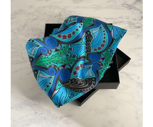 Blue Nouveaux Satin and Silk Scarf with magnetic clasp 90 Water