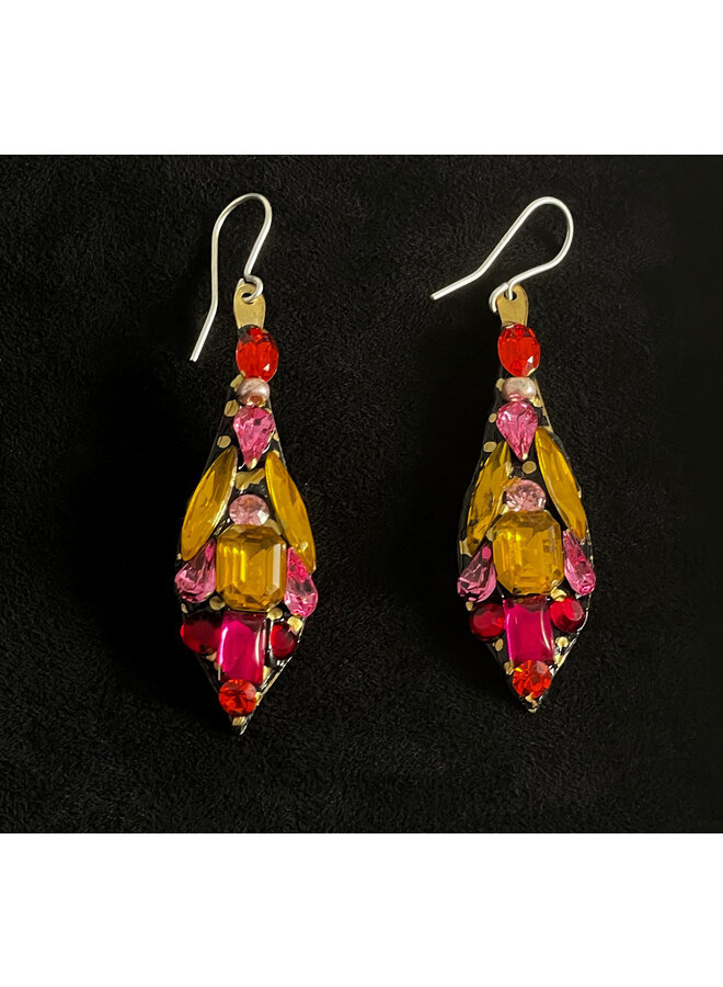 Amber / Red  Large Drop Earrings 589