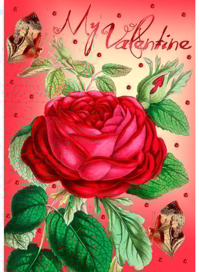 Tarjeta de felicitación con purpurina y rosa roja