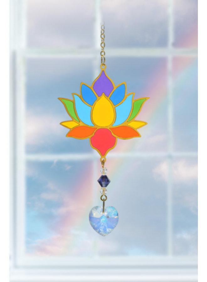 Décoration suspendue en cristal en forme d'arc-en-ciel de lotus