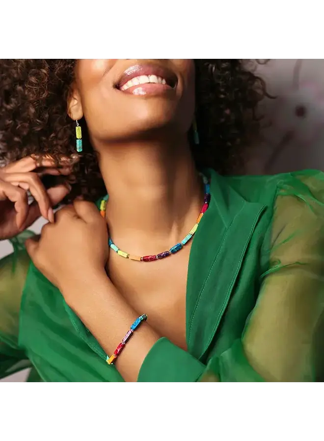 Collier complet en jaspe arc-en-ciel semi-précieux 1865
