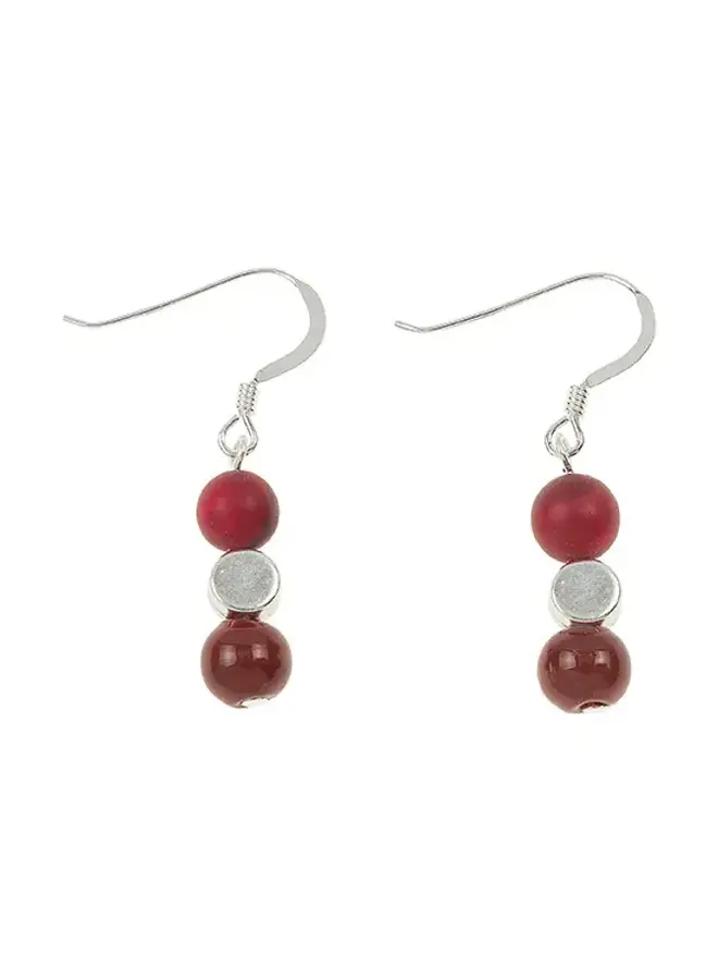 Red Globe Agate Beaded Earrings 1874