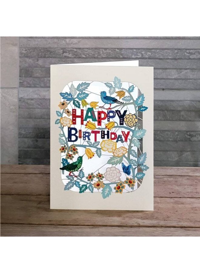 Happy Birthday Birds Leaves Laser cut card
