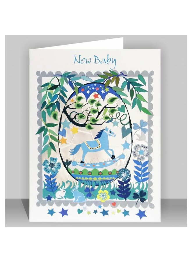 New Baby Blue Rocking Horse and Egg Laser cut card