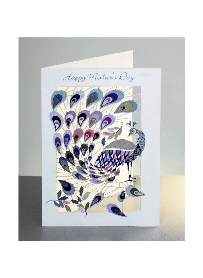 Tarjeta cortada a láser con diseño de pavo real para el Día de la Madre