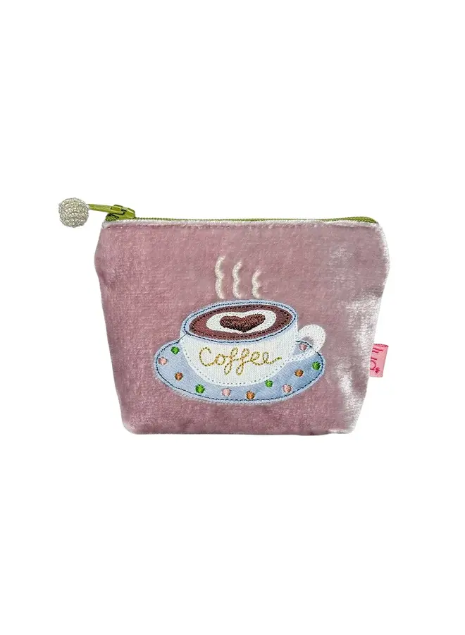Coffee Velvet Applique Dusky Pink  Mini Purse 7460