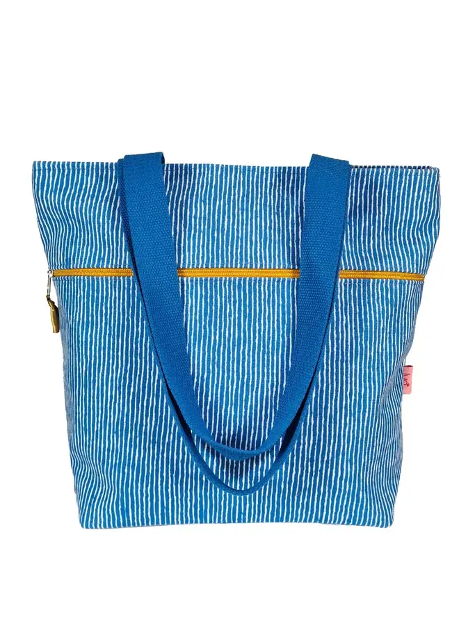 Petrol gestreifte blaue Tragetasche 7493