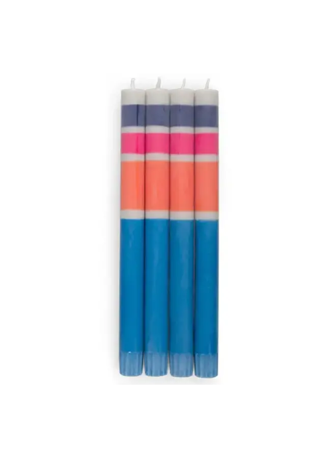 Striped Dinner Candles x 4 Oranges, Gull, Neyron, Midnight 031