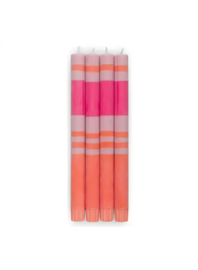 Striped Dinner Candles  x 4 Orange Flame, Venetian, Neyron 032