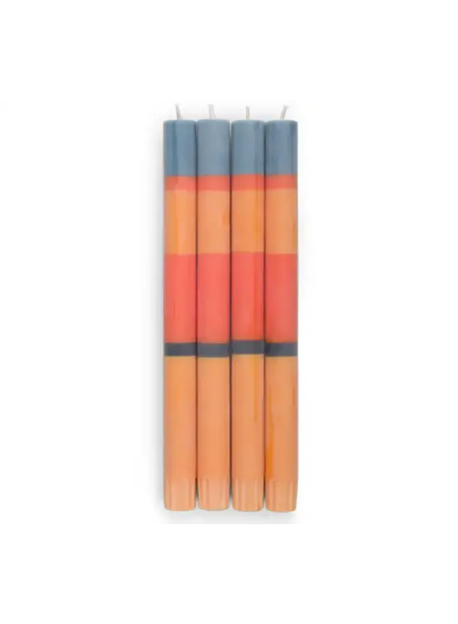 Striped Dinner Candles  x 4 Orange, Saffron, Pompadour 034