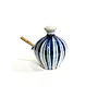 Pot à sel et cuillère en verre lustré fait main à rayures bleues 49