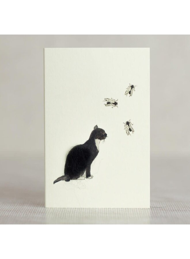 Cat black & white watching flies Mini Card 101
