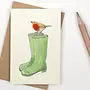 Bird Robin and wellies Mini Card 106
