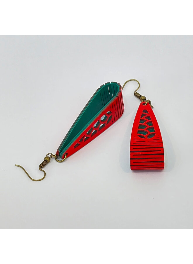 Pendientes Birchwood Loop Hills en rojo y verde azulado, talla 42