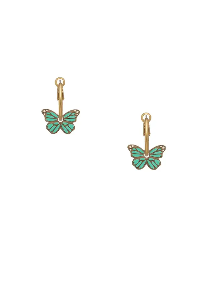 Boucles d'oreilles créoles papillon bleu sarcelle 118