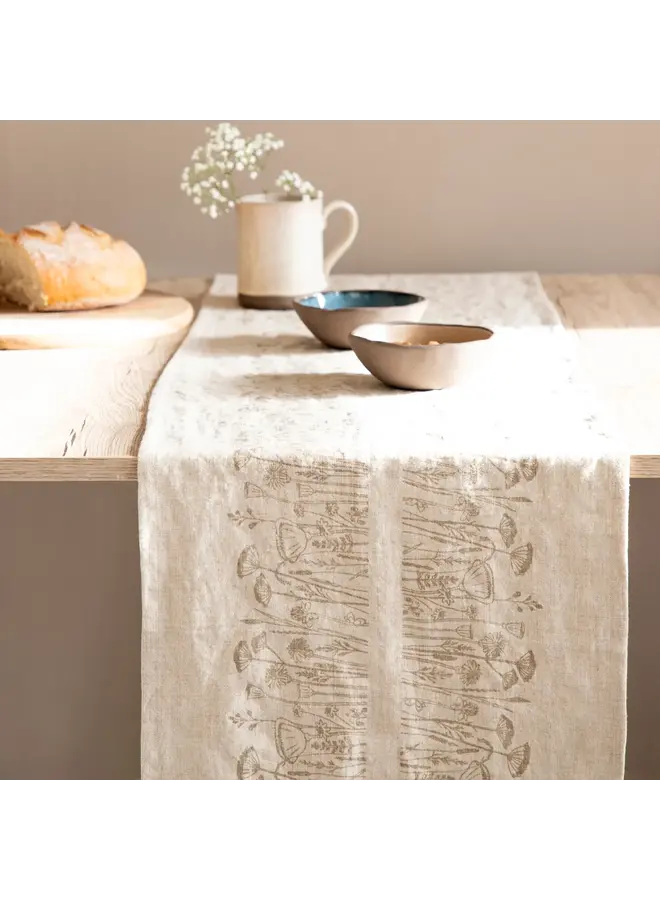 Organic Linen Table Runner - Flower Print