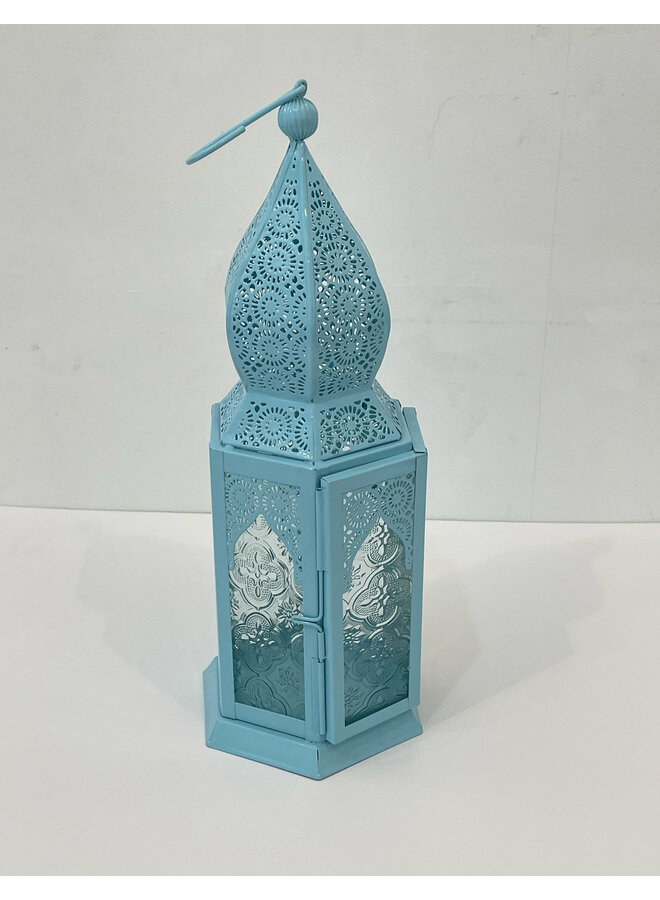 Lanterne à bougie bleu turquoise grande taille 39