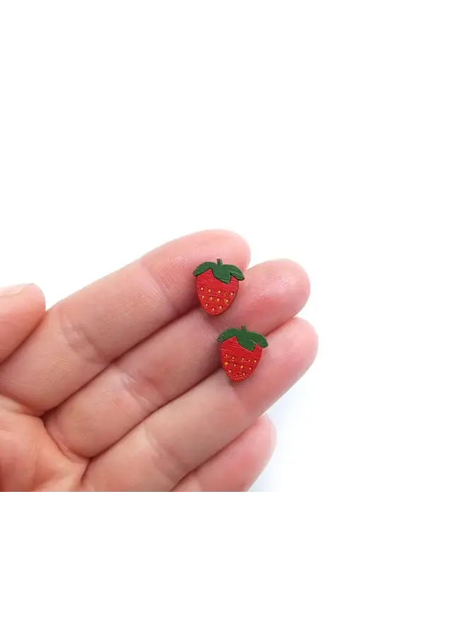 Strawberry Tiny Stud Bamboo Earrings 30