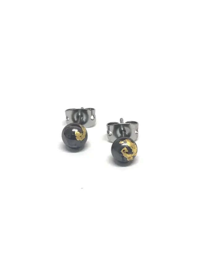 Gunmetal and Gold Glass Tiny Round Stud Earring 70