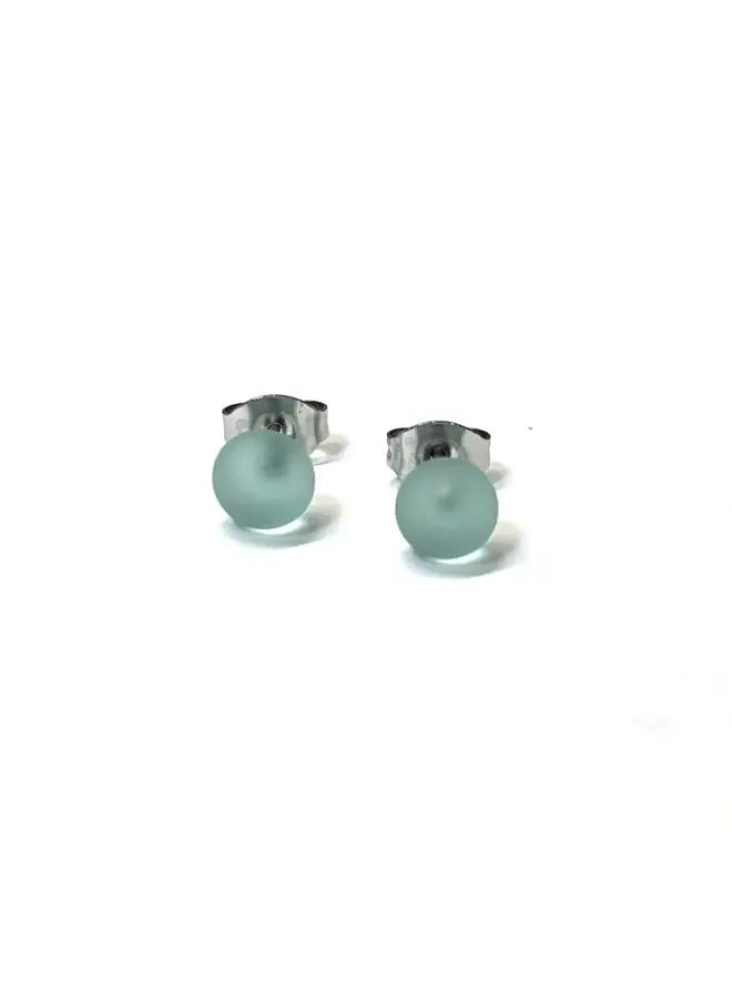 Frosted Pale Green Glass Mini Stud Earring Hand Made 98