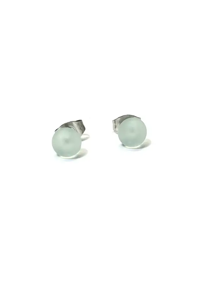 Frosted Pale Blue Glass Mini Stud Earring Hand Made 97