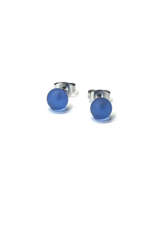 Frosted Sapphire Glass Mini Stud Earring Hand Made 95