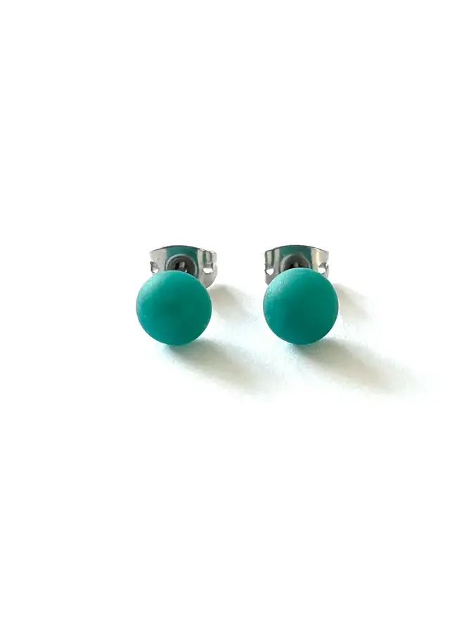 Mini boucles d'oreilles à tige en verre bleu sarcelle givré, fabriquées à la main, 85