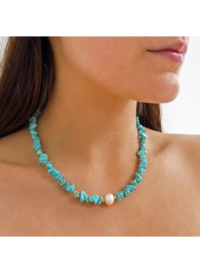 Collier en perles semi-précieuses turquoise et perles 192