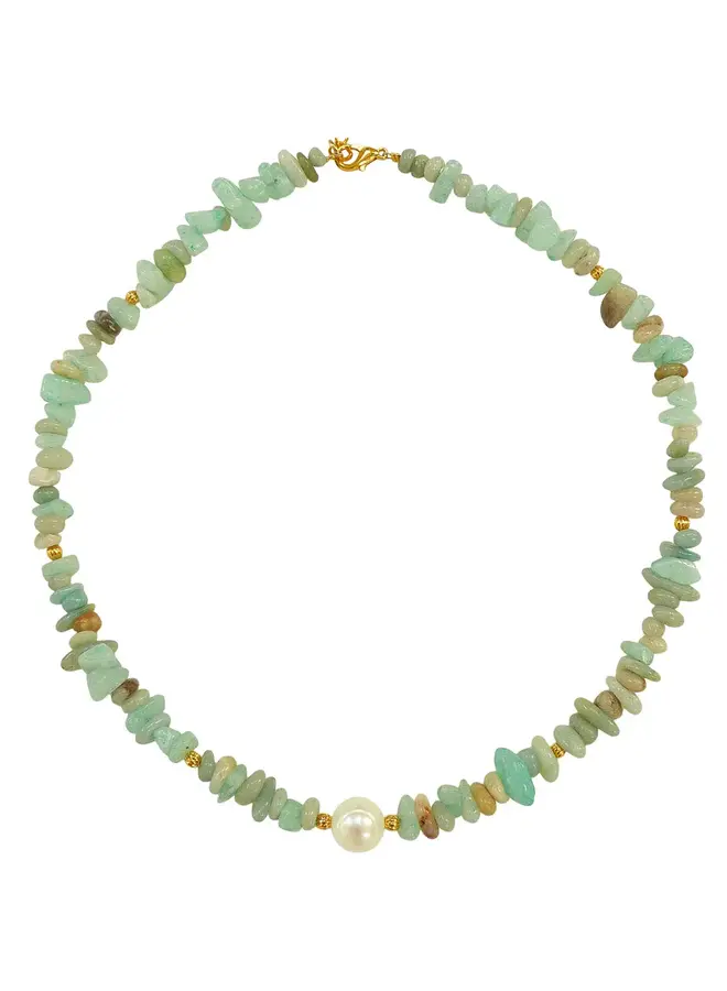 Amazonite  and  Pearl Semi-Precious Chips Necklace 193