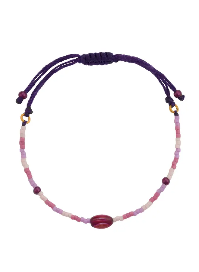 Pulsera de cuentas y cordón de concha de río morada 207