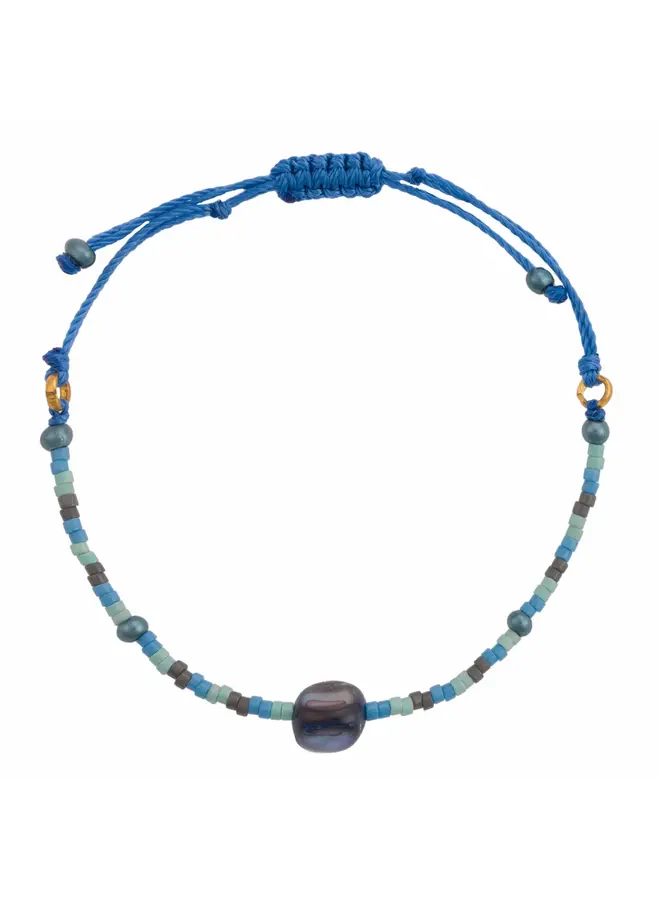Pulsera de cuentas y cordón de concha de río azul 206