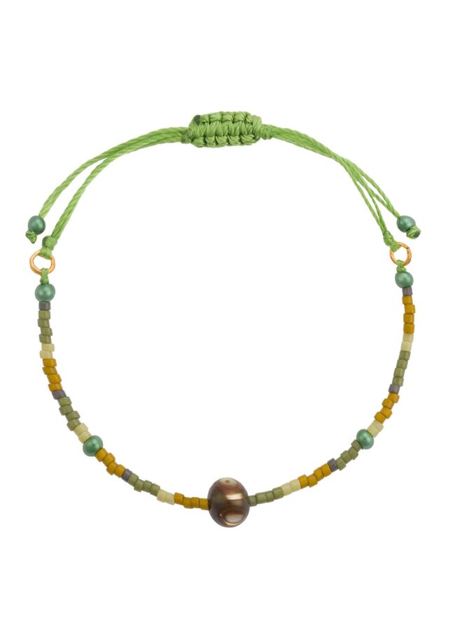 Pulsera de cuentas y cordón de concha de río verde 205