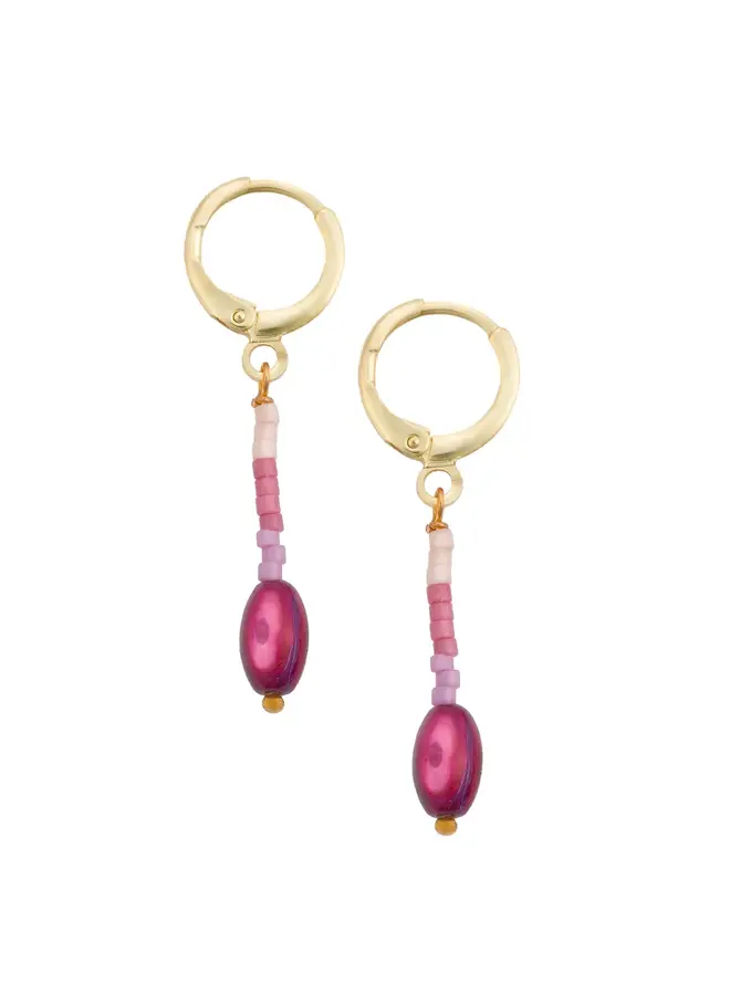 Boucles d'oreilles créoles en coquillage et perles roses 216