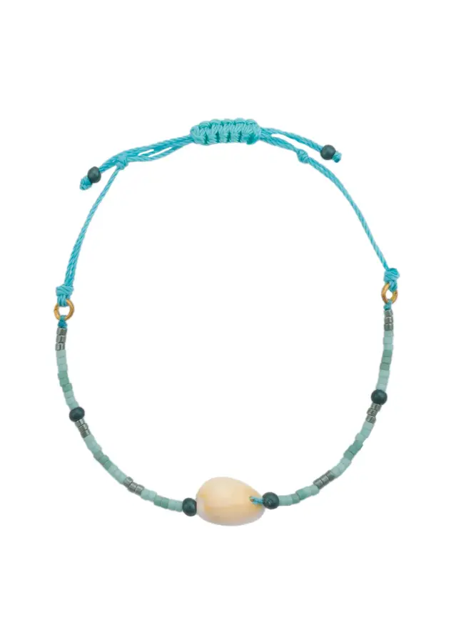 Turquoise Rivershell Beads & Cord Bracelet 208