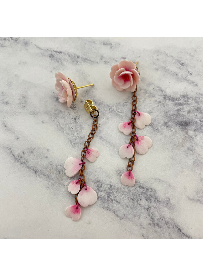 Длинная серьга-гвоздик с цветком вишни 11