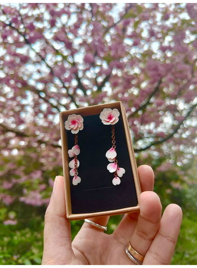 Длинная серьга-гвоздик с цветком вишни 11