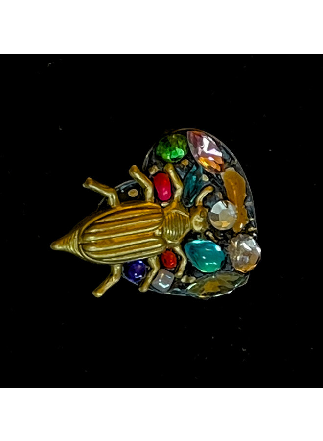 Hjärta med guldbagge liten brosch 601