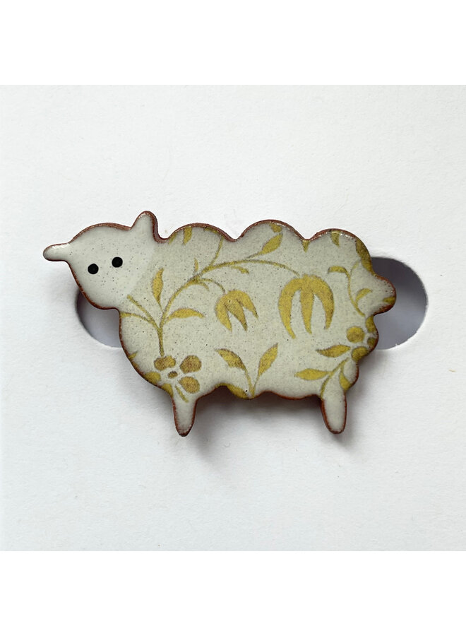 Sheep  Floral  Patterned  Ceramic Brooch 074