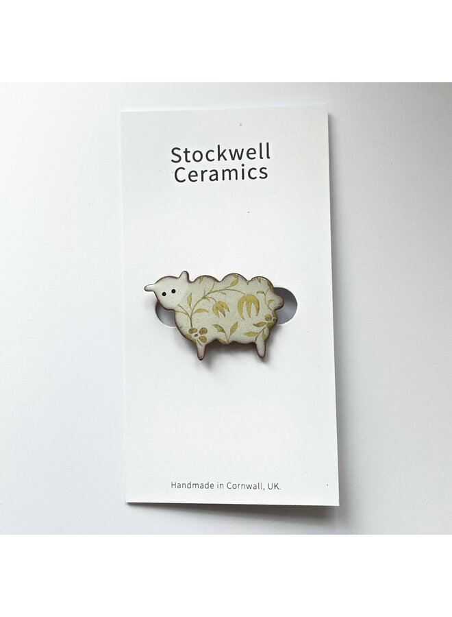 Sheep Floral Patterned Ceramic Brooch 074