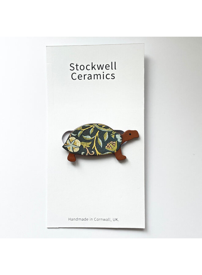 Tortoise Floral Patterned Ceramic Brooch 073