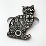 Broche de cerámica con estampado floral de gato negro 072